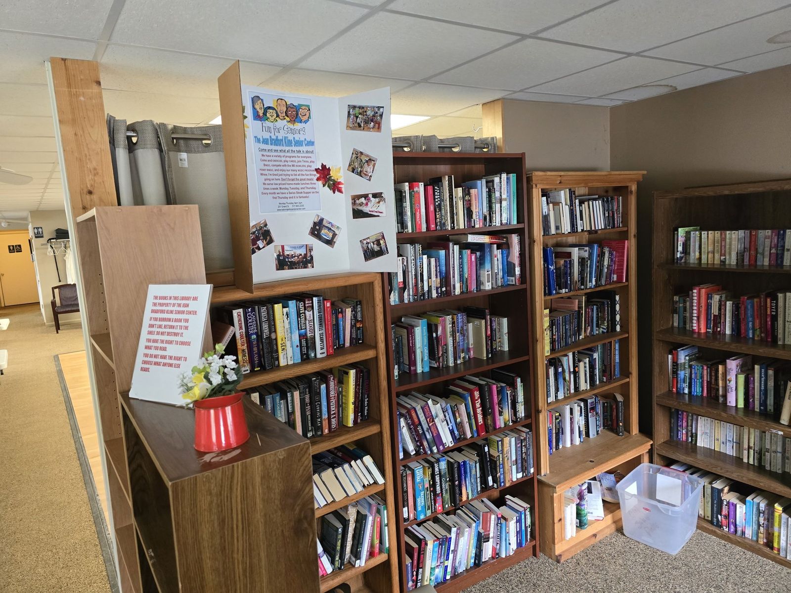 Senior center library interior with painted walls