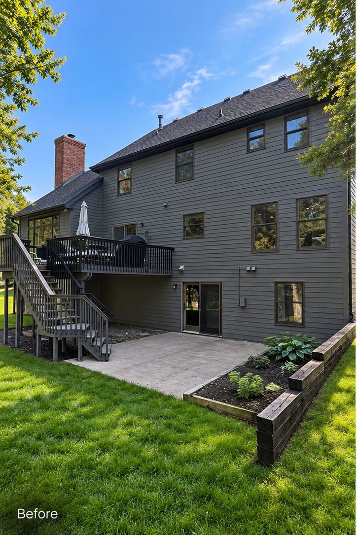 Rear elevation of the DeWitt home before the exterior repaint